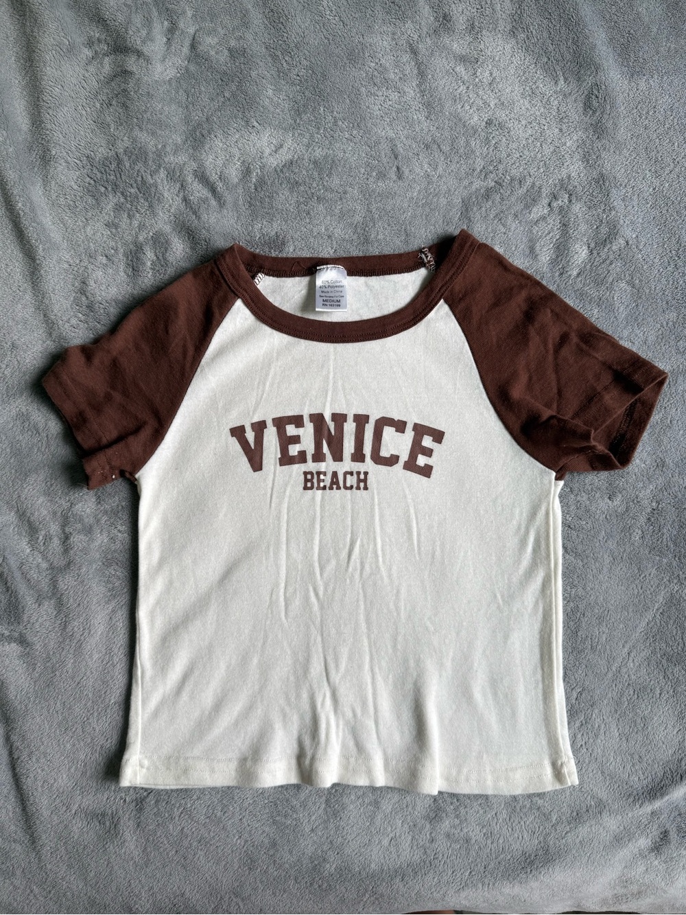 Short Sleeve Baby Tee in White and Brown